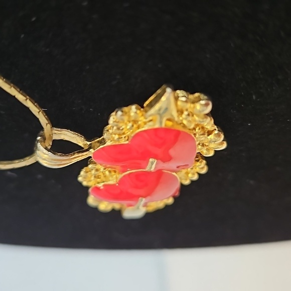 Double Red Enamel Heart Pendant on 18" Sq. Link Chain - Picture 4 of 10